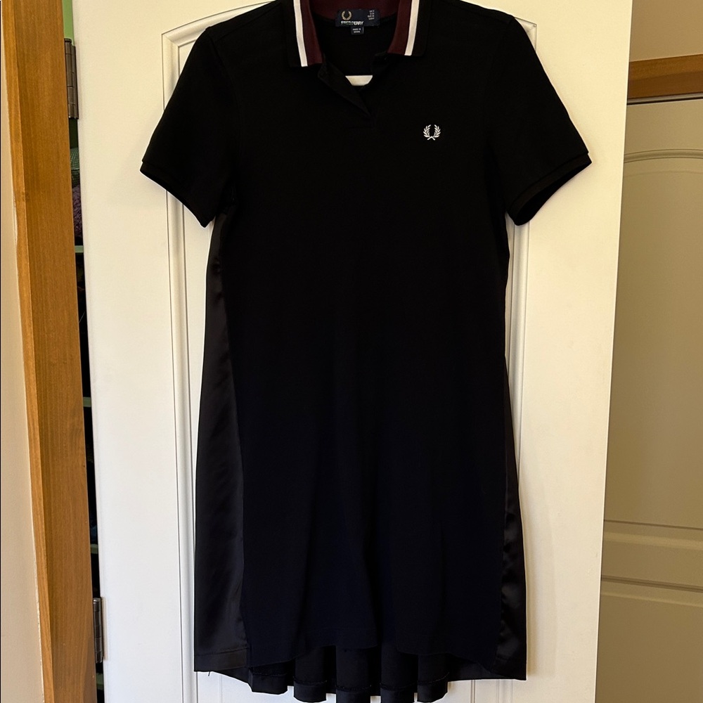 Fred Perry Black Mini Polo Dress with Pleated Satin back